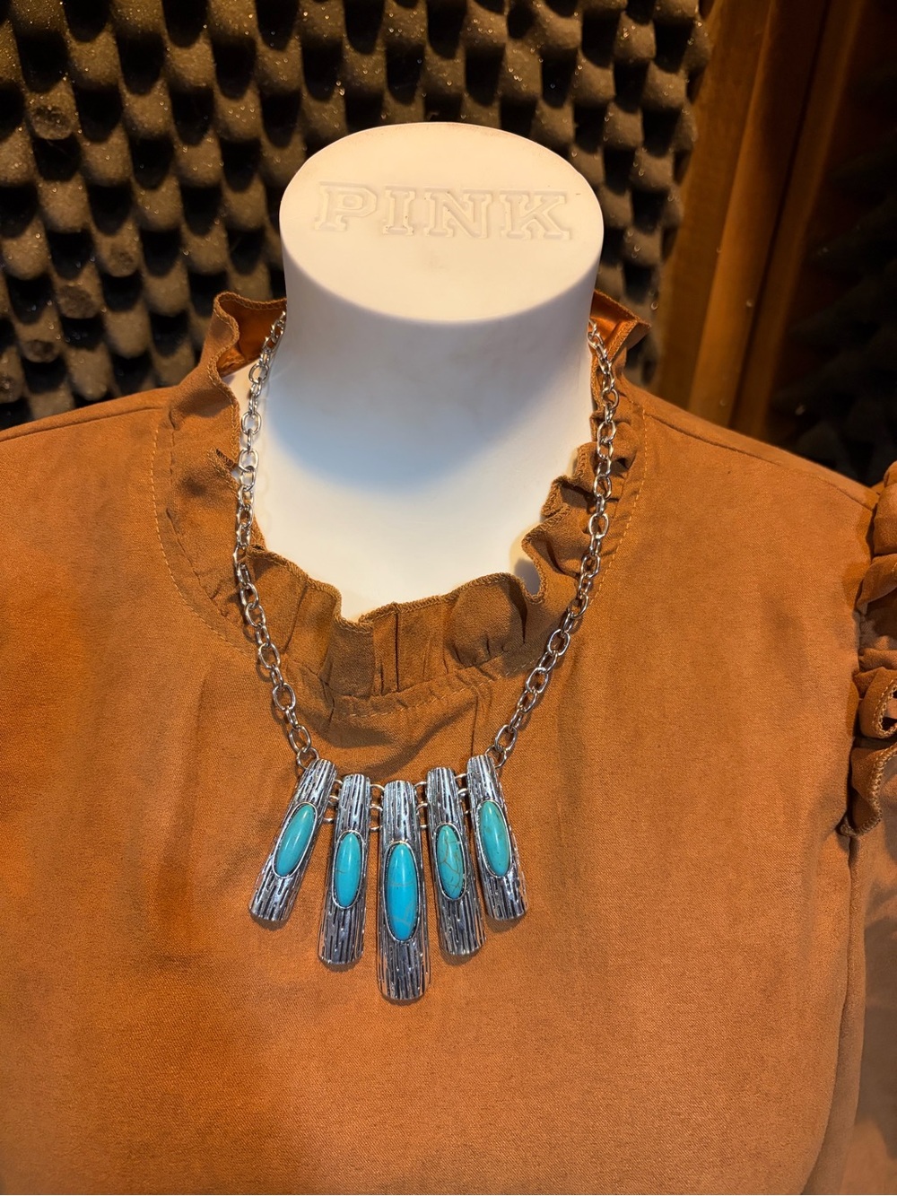 Fashion Jewelry Silver Chain Necklace with Turquoise Accents